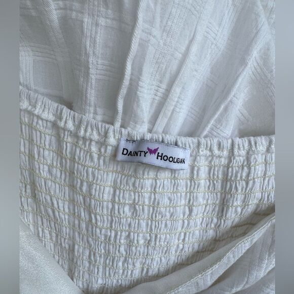 White Cotton Babydoll CottageCore Puff Sleeves Dress- SZ S - Picture 3 of 3